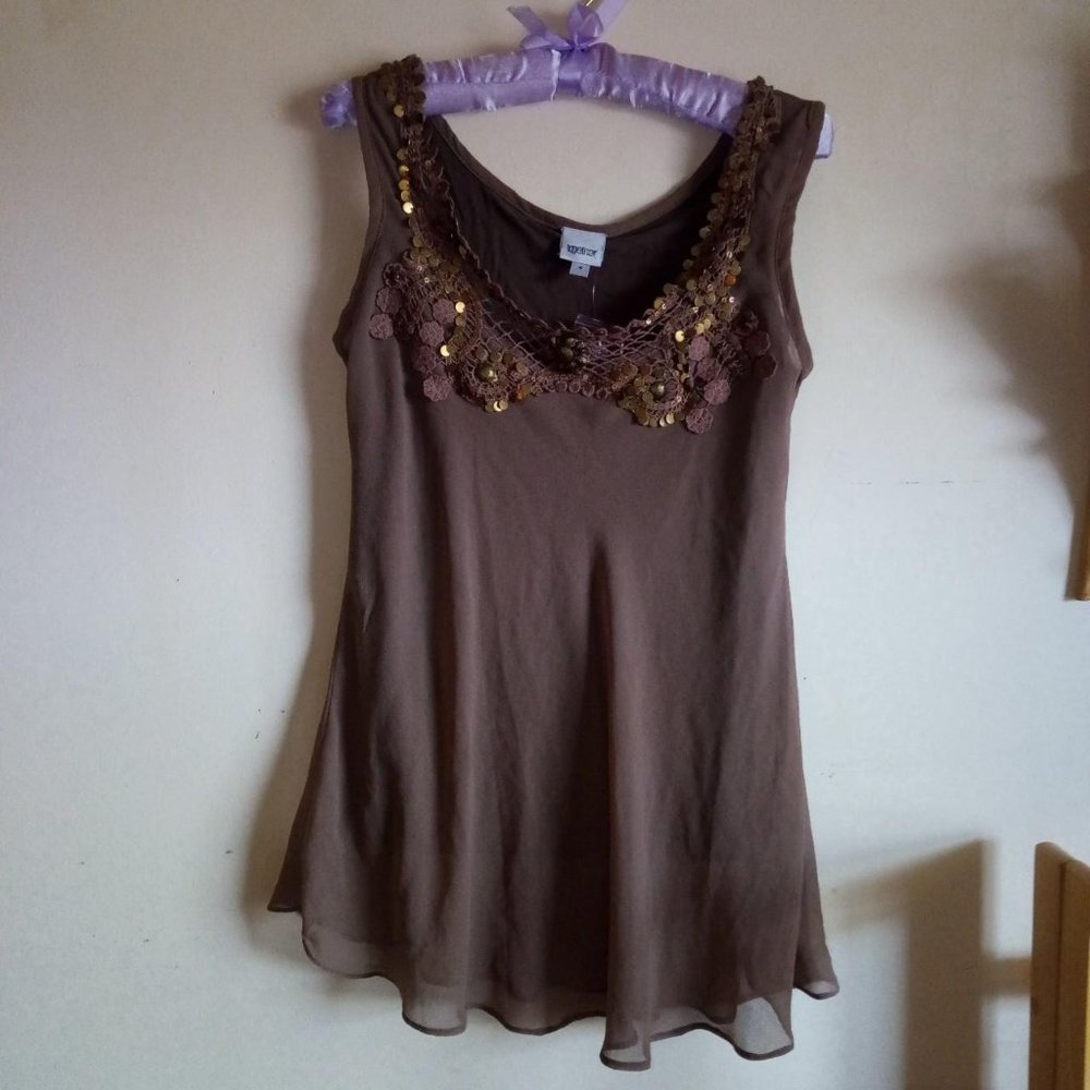 Brown flowy tank top with sequins/beads